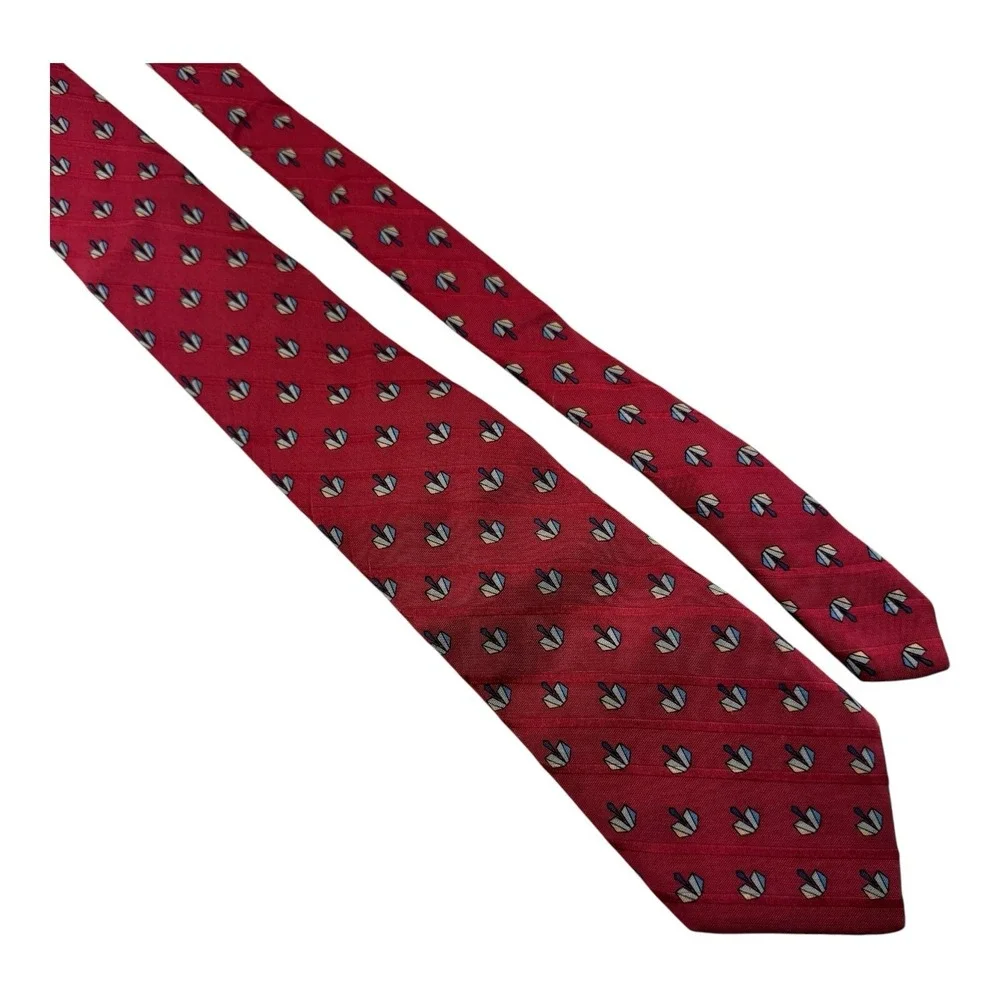 X'Andrini Vintage Pure Silk Tie Red Blue Origami Design Hand Made Italy 3